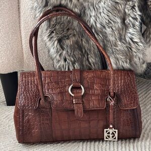 Vintage Genuine Leather Croc East West Shoulder Bag